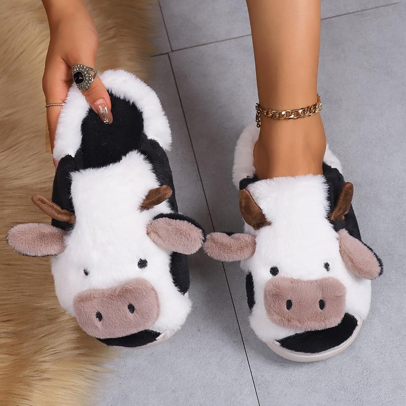 Cute Cartoon Cow Slippers for Women Men Warm Comfy Slippers Warmth in Winter Non-Slip Plush Slippers Shoes Slide Flipflop Slide Flipflop