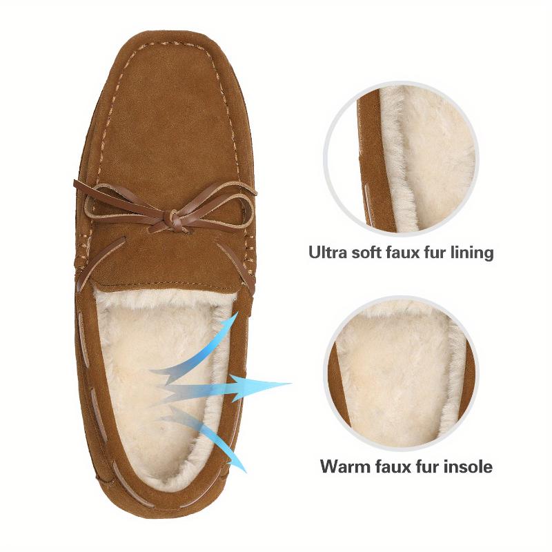 Men's House Slippers Moccasin Indoor Outdoor Fuzzy Furry Loafers Suede Leather Warm Comfortable Shoes