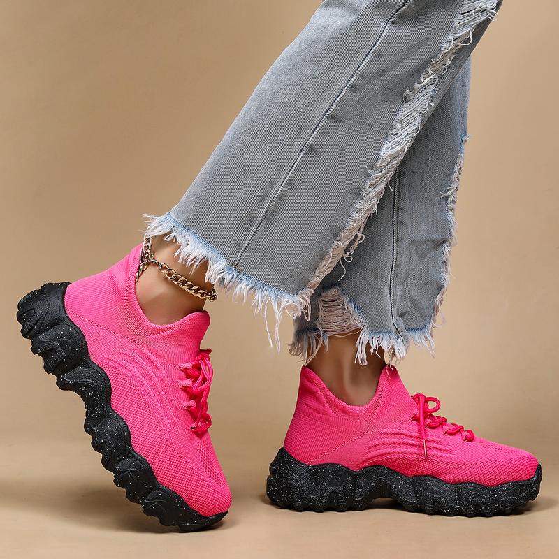 2024 Summer Lace-up Low Top Slip on Women Sneakers, Comfortable Ankle Socks Shoes, Knit Sports Running Shoes, Women's Workout Sneakers As Gift,for Fall