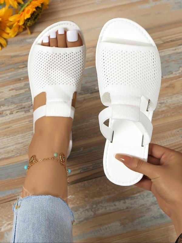 Women's Fashionable Plain Mesh Slip on Sandals, Casual Versatile Slide Sandals for Summer, Lightweight Comfortable Sandals for Beach Vacation