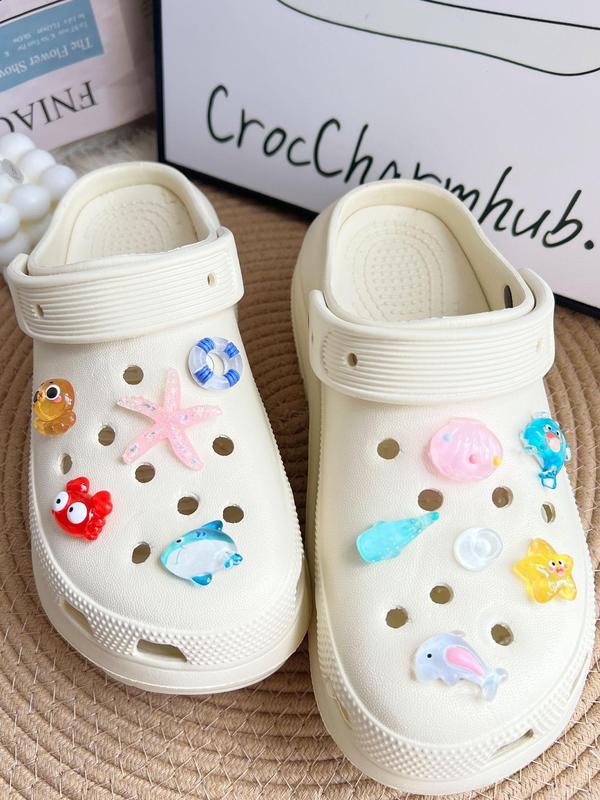 Cute Cartoon Starfish & Shell Design Shoe Decoration, 11pcs Fashionable Shoes Decorations for Clogs, Shoes DIY Accessories for Women & Girls