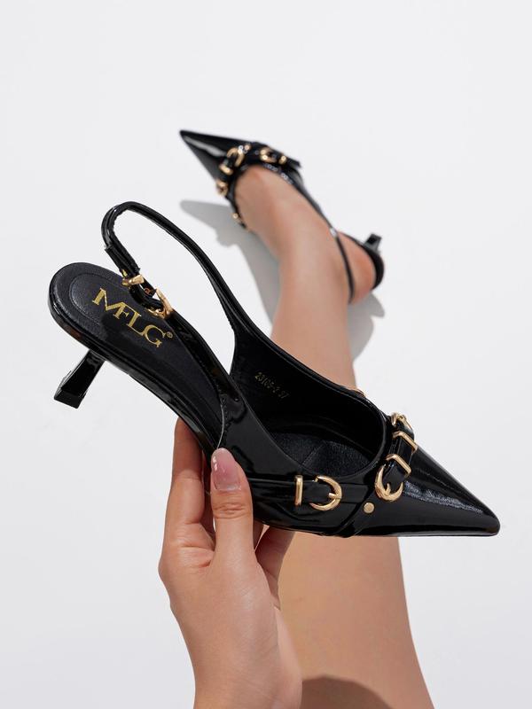 Women's Elegant Belt Buckle Design Kitten High Heel Sandals, 2024 New Style Exquisite Pointed Toe Sandals, Fashionable Heeled Sandals for Daily Party Wear, Sandals for Women