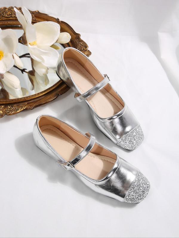 Fashionable Glitter Decorated Slide Sandals, Casual Versatile Square Toe Slip on Flat Sandals for Women, Lightweight Breathable Comfortable Shoes for Daily Wear