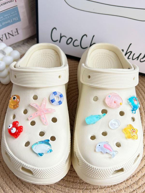 Cute Cartoon Starfish & Shell Design Shoe Decoration, 11pcs Fashionable Shoes Decorations for Clogs, Shoes DIY Accessories for Women & Girls