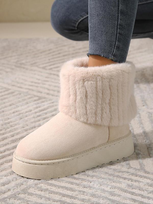 Women's Fashionable Contrast Faux Fur Design Ankle Boots, Casual Warm Fluffy Lined Snow Boots for Winter, Female All-match Trendy Shoes for Daily Wear