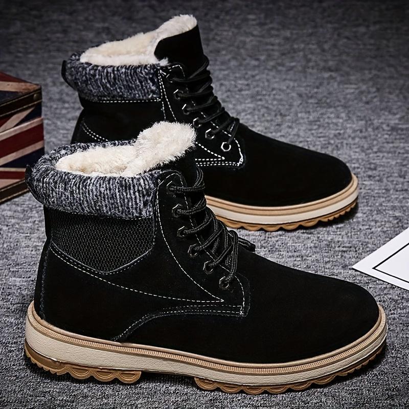 Men's winter warm fleece-lined snow boots-casual outdoor & Hiking ankle boots with lace-up closure, durable PVC sole