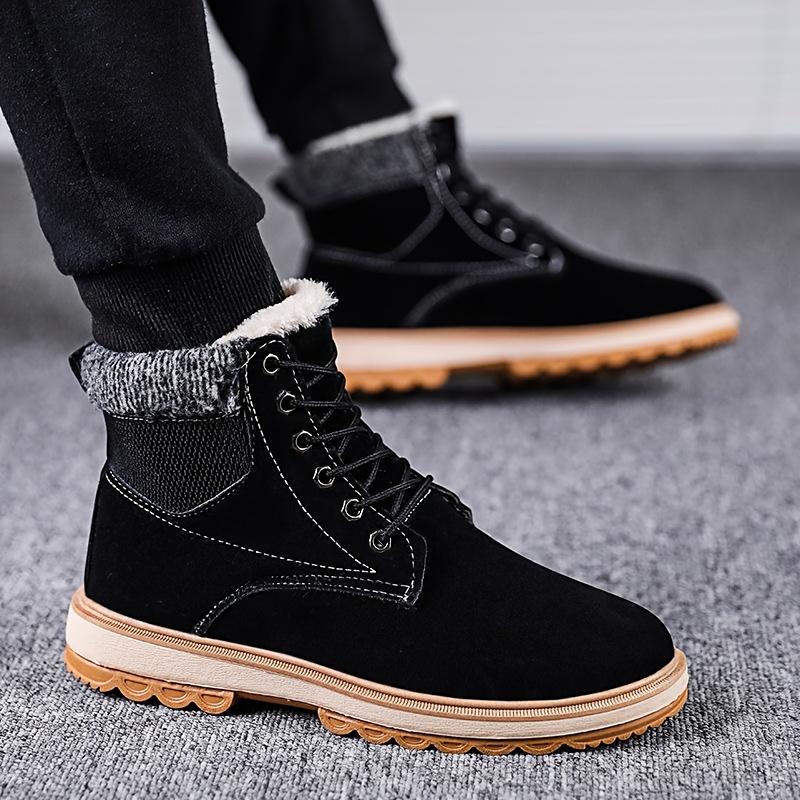 Men's winter warm fleece-lined snow boots-casual outdoor & Hiking ankle boots with lace-up closure, durable PVC sole