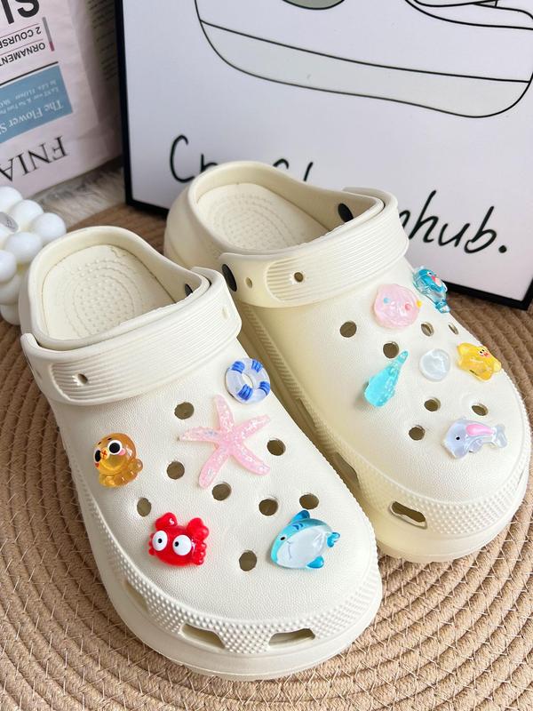 Cute Cartoon Starfish & Shell Design Shoe Decoration, 11pcs Fashionable Shoes Decorations for Clogs, Shoes DIY Accessories for Women & Girls