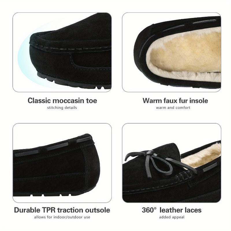 Men's House Slippers Moccasin Indoor Outdoor Fuzzy Furry Loafers Suede Leather Warm Comfortable Shoes