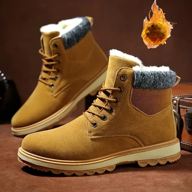 Men's winter warm fleece-lined snow boots-casual outdoor & Hiking ankle boots with lace-up closure, durable PVC sole