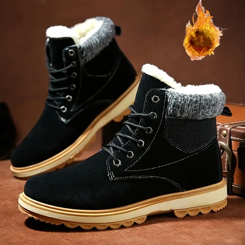 Men's winter warm fleece-lined snow boots-casual outdoor & Hiking ankle boots with lace-up closure, durable PVC sole