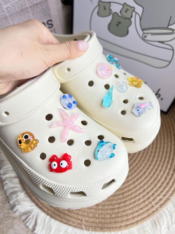 Cute Cartoon Starfish & Shell Design Shoe Decoration, 11pcs Fashionable Shoes Decorations for Clogs, Shoes DIY Accessories for Women & Girls