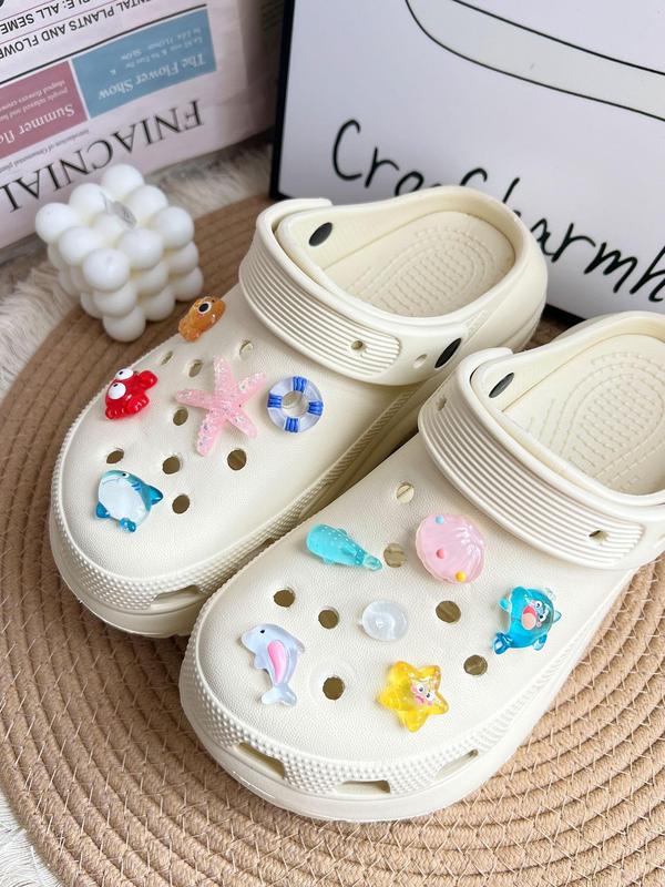 Cute Cartoon Starfish & Shell Design Shoe Decoration, 11pcs Fashionable Shoes Decorations for Clogs, Shoes DIY Accessories for Women & Girls