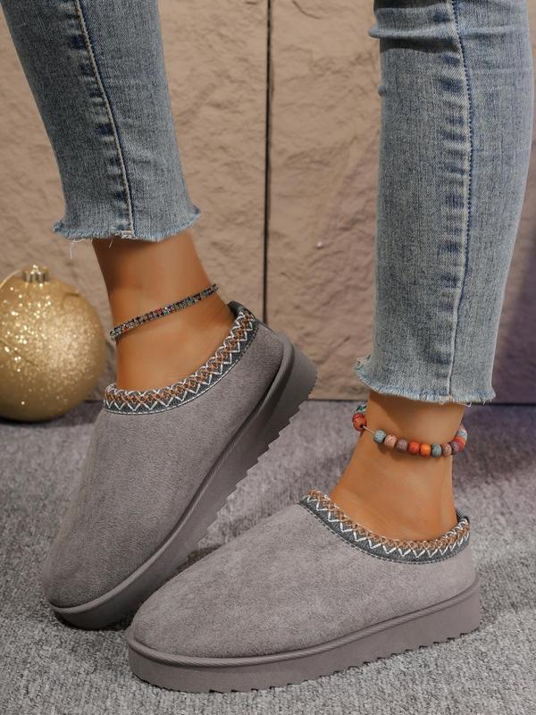 Women's Fashionable Plain Color Slip on Plush House Slippers, Casual Comfortable Home Slippers, Warm Slippers for Indoor & Outdoor Wear Indoor Slippers