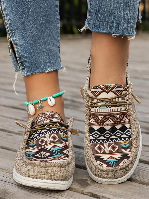 Women's Summer Fashionable Star & Striped Pattern Lace Up Front Canvas Shoes, Casual Comfortable Low Top Outdoor Shoes for Daily Wear, New Trendy Loafers, Fall Outfits, Fall Freshness for Fall 2024 Fall Outfits