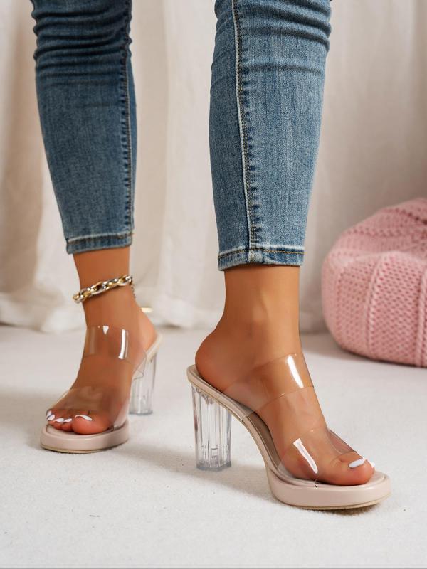 Women's Transparent Double Strap Chunky Heel Sandals, Fashionable Open Toe Sandals for Party, Daily Clothing Decor, Barefoot Sandals for Women & Girls