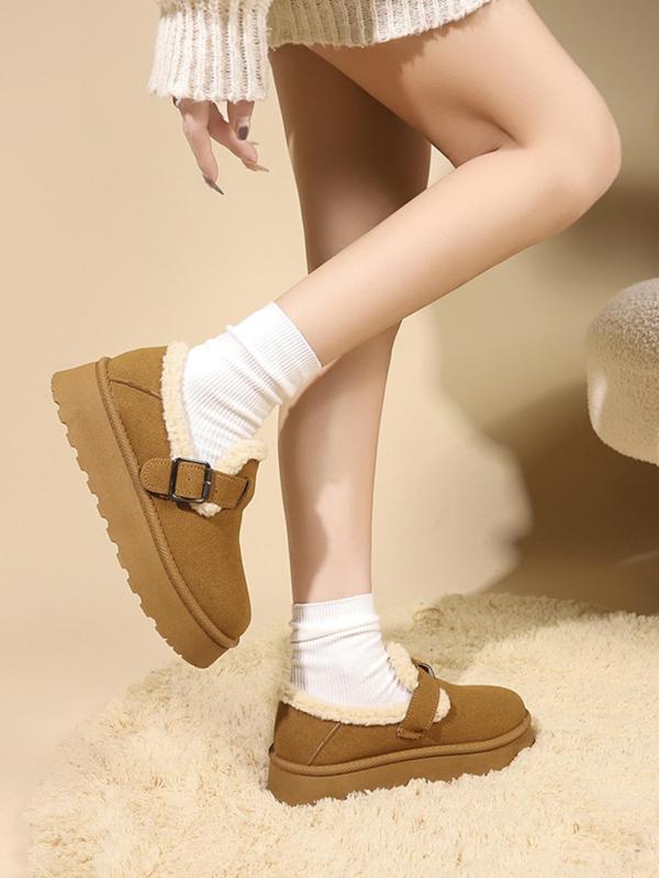 Women's Solid Color Plush Lined Warm Slip on Snow Boots, Casual Comfortable Home Slippers, Fluffy Winter Shoes for Indoor and Outdoor