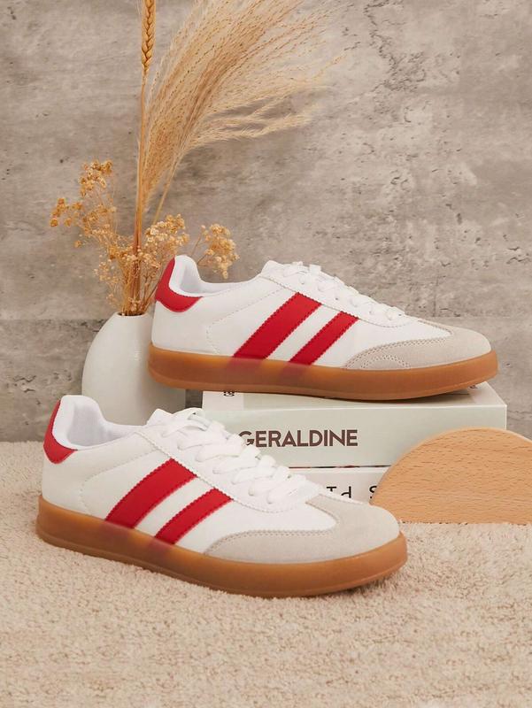 Women's Olive White Retro-Striped Sneakers With Gum Sole- Offering Timeless Style, Comfort, And A Must-Have For Trendsetters. Women's Gymnastics autumn woman