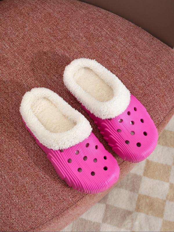 Women's Minimalist Casual Plain Round Toe Slip on Clogs, Simple Design Plush Inside Warm & Soft Clogs for Fall & Winter