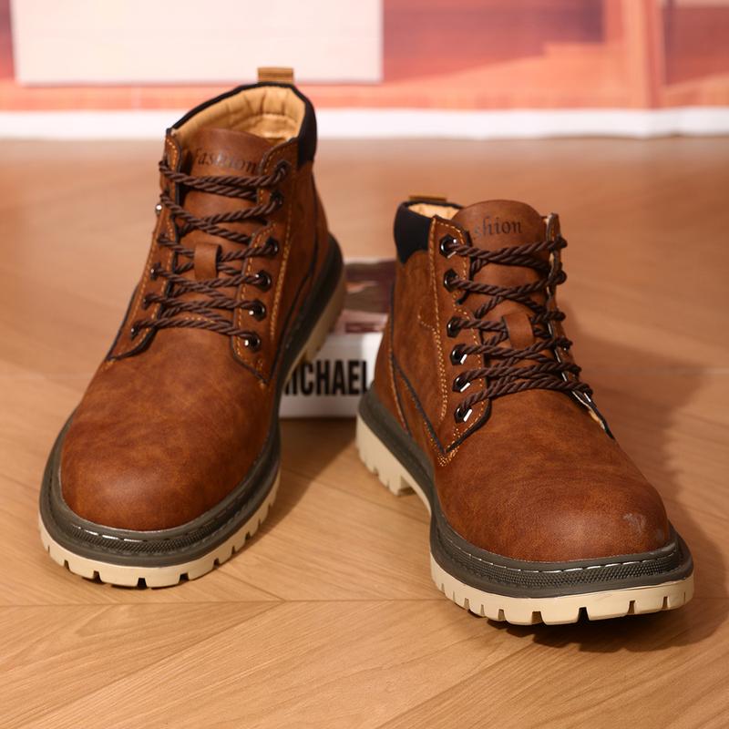 Men's Casual Boots Comfortable Waterproof Hiking Boots High Top Comfy Leather Shoes