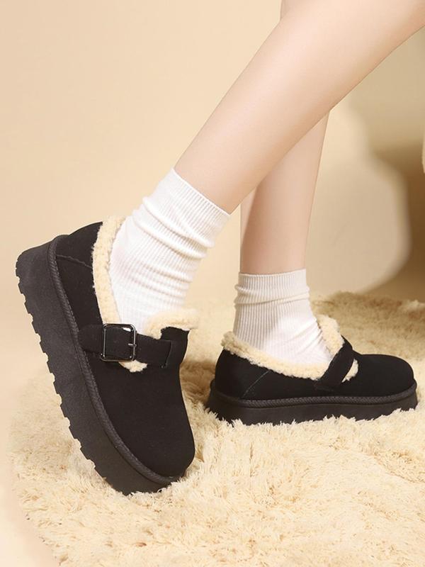 Women's Solid Color Plush Lined Warm Slip on Snow Boots, Casual Comfortable Home Slippers, Fluffy Winter Shoes for Indoor and Outdoor