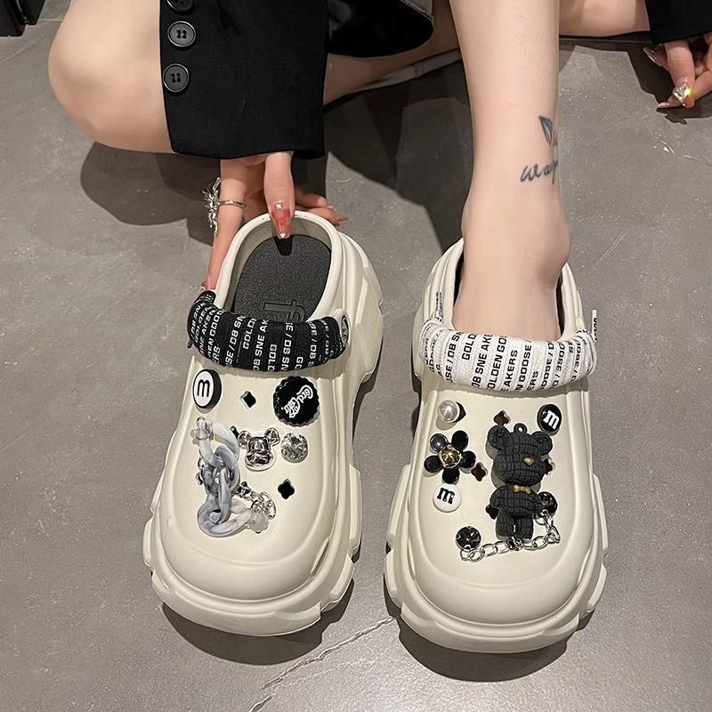 SEBOWEL Fashion Net Red High-Heeled EVA Hole Shoes Female External Wear 2024 Summer New Hundred With Muffin Thick Bottom Baotou Sandals Footwear Walking Shoes Comfort Girl Makapal Women Makapal Women