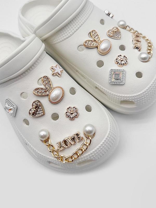 Faux Pearl & Rhinestone Decorated Shoe Charms, Fashionable Novelty Shoes Decorations for Clogs Design, Dazzling Glamour Trendy Holiday Shoe Accessories