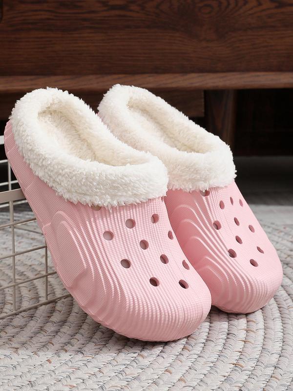 Women's Minimalist Casual Plain Round Toe Slip on Clogs, Simple Design Plush Inside Warm & Soft Clogs for Fall & Winter