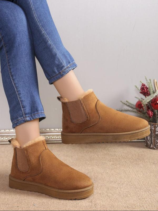 Women's Fashionable Solid Color Slip on Snow Boots, Casual Comfortable Warm Flat Boots for Fall & Winter, Female All-match Round Toe Shoes for Daily Wear