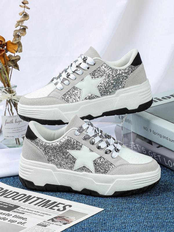 Fashionable Star Decor Lace Up Low Top Sneakers, Casual Comfortable Breathable Sports Shoes, Female All-match Round Toe Skate Shoes for Daily Wear