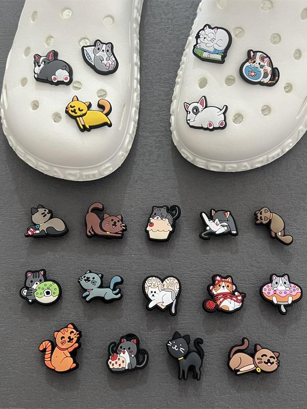 20pcs Unisex Cute Cartoon Cat Design Shoe Charms for Vented Clogs, Trendy All-match Charms for Shoes Decoration, Fashionable Shoes Decoration for Men & Women for DIY Decoration