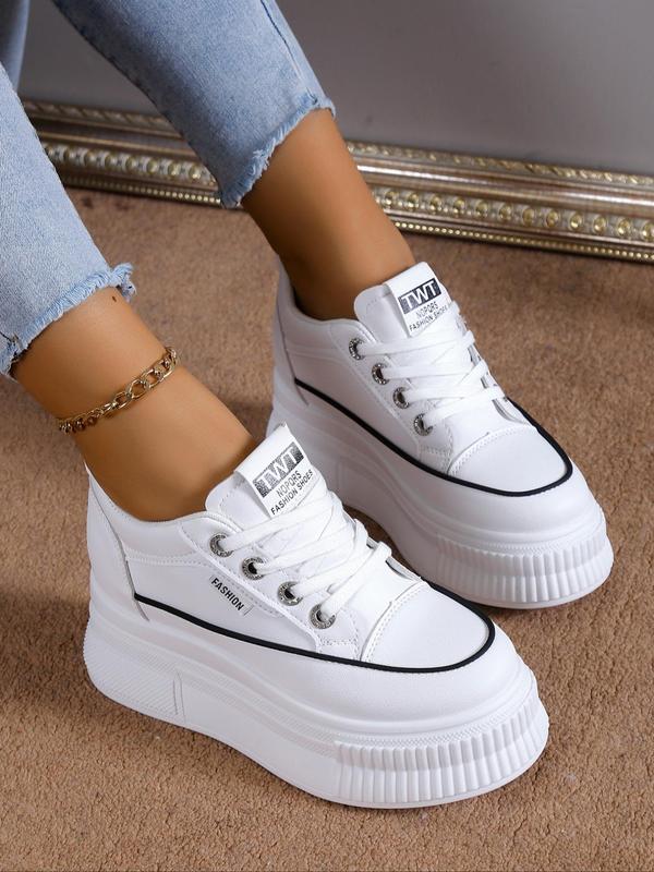 Women's Fashionable Lace Up Platform Sneakers, Casual Comfortable Breathable Sports Shoes for Women, Minimalist All-match Round Toe Sneakers for Daily Life