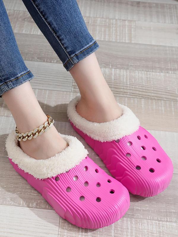 Women's Minimalist Casual Plain Round Toe Slip on Clogs, Simple Design Plush Inside Warm & Soft Clogs for Fall & Winter