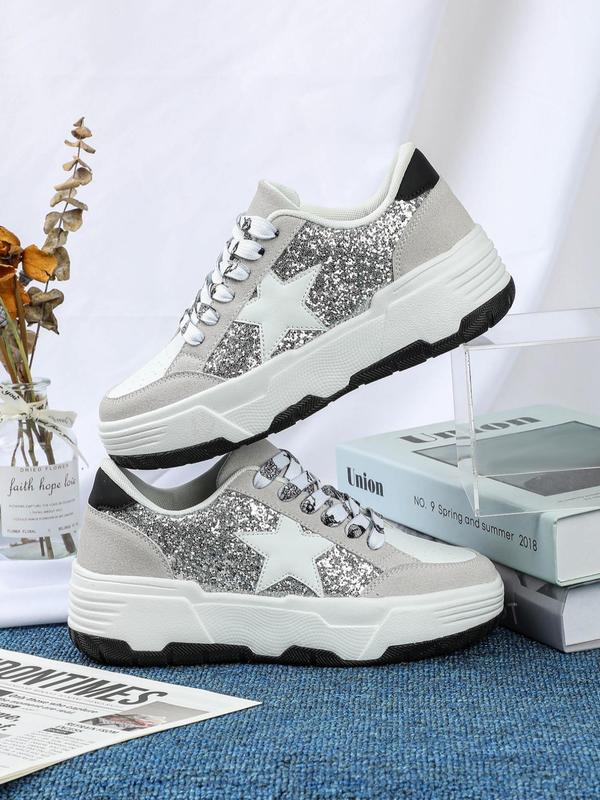 Fashionable Star Decor Lace Up Low Top Sneakers, Casual Comfortable Breathable Sports Shoes, Female All-match Round Toe Skate Shoes for Daily Wear