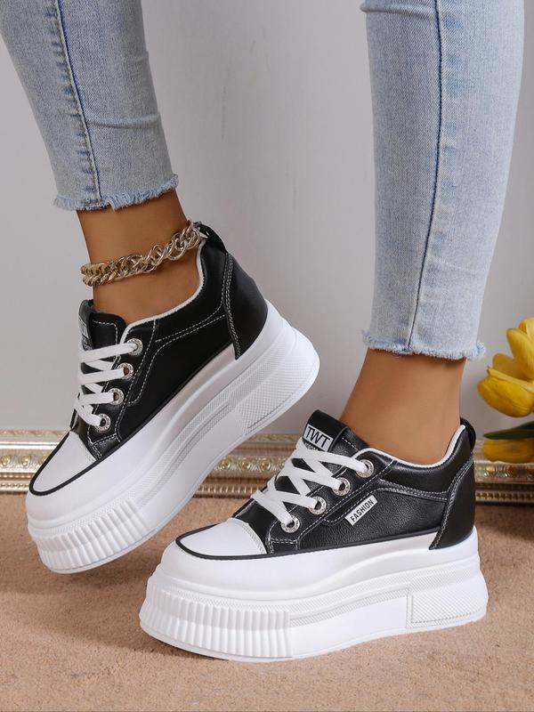 Women's Fashionable Lace Up Platform Sneakers, Casual Comfortable Breathable Sports Shoes for Women, Minimalist All-match Round Toe Sneakers for Daily Life