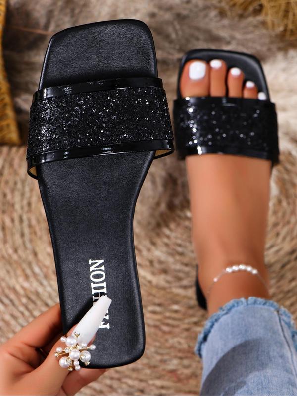 Women's Fashionable Contrast Sequin Slide Sandals, 1 Pair Casual Versatile Soft Sole Sandals for Summer, Lightweight Breathable Comfortable Shoes for Daily Wear, Perfect for Women & Girls