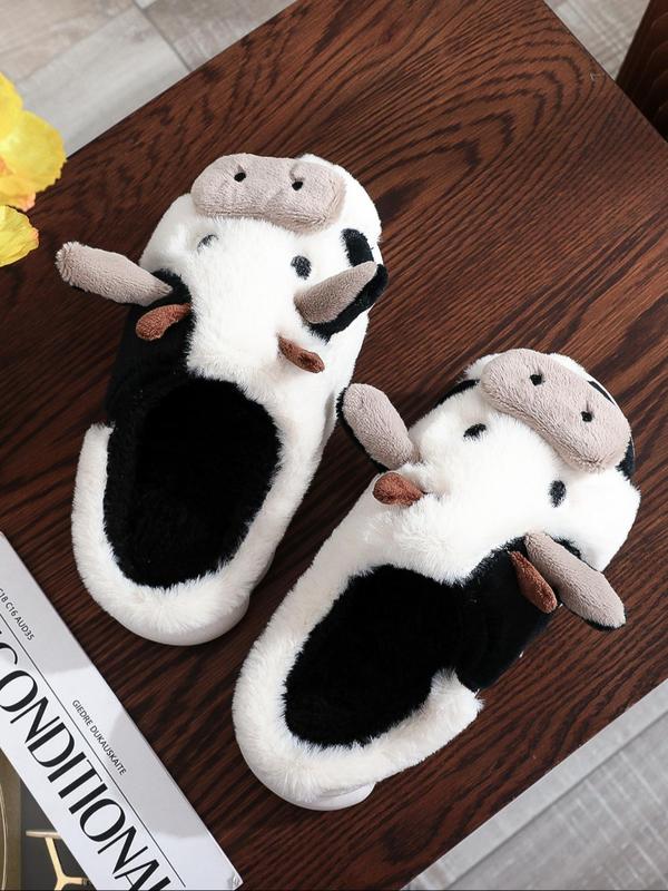 Women's Cute Cow Design Plush Slippers, 2024 New Style Casual Soft Comfortable Home Slippers, Warm Slippers for Indoor & Outdoor Use for Fall & Winter