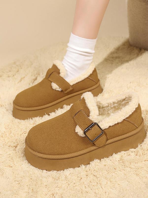 Women's Solid Color Plush Lined Warm Slip on Snow Boots, Casual Comfortable Home Slippers, Fluffy Winter Shoes for Indoor and Outdoor