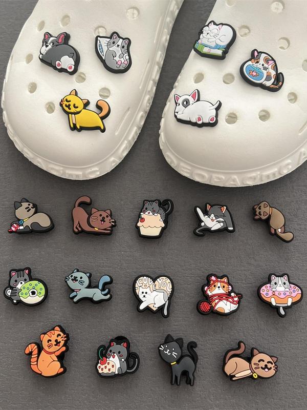 20pcs Unisex Cute Cartoon Cat Design Shoe Charms for Vented Clogs, Trendy All-match Charms for Shoes Decoration, Fashionable Shoes Decoration for Men & Women for DIY Decoration