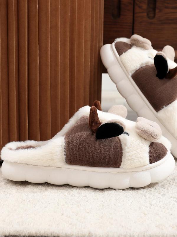 Women's Cute Cow Design Plush Slippers, 2024 New Style Casual Soft Comfortable Home Slippers, Warm Slippers for Indoor & Outdoor Use for Fall & Winter