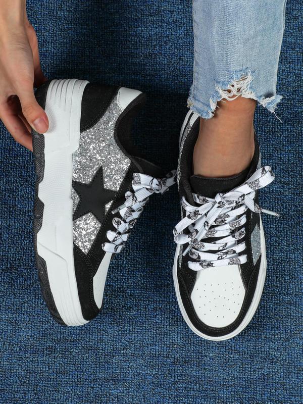 Fashionable Star Decor Lace Up Low Top Sneakers, Casual Comfortable Breathable Sports Shoes, Female All-match Round Toe Skate Shoes for Daily Wear