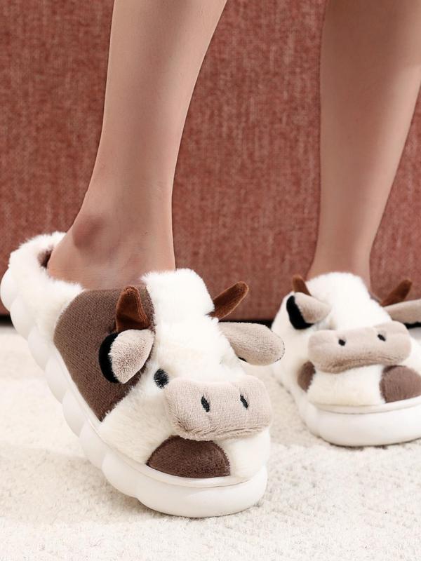 Women's Cute Cow Design Plush Slippers, 2024 New Style Casual Soft Comfortable Home Slippers, Warm Slippers for Indoor & Outdoor Use for Fall & Winter