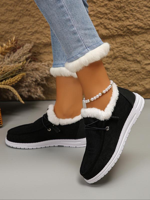 Women's Solid Color Contrast Faux Fur Lined Slip on Snow Shoes, Casual Comfortable Home Slippers, Warm Loafers for Indoor & Outdoor Wear