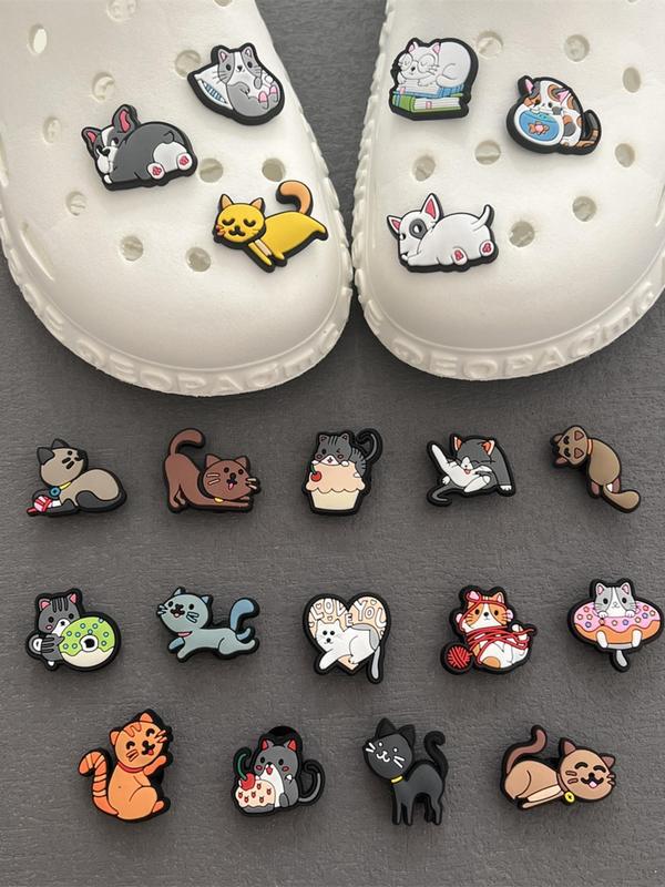 20pcs Unisex Cute Cartoon Cat Design Shoe Charms for Vented Clogs, Trendy All-match Charms for Shoes Decoration, Fashionable Shoes Decoration for Men & Women for DIY Decoration