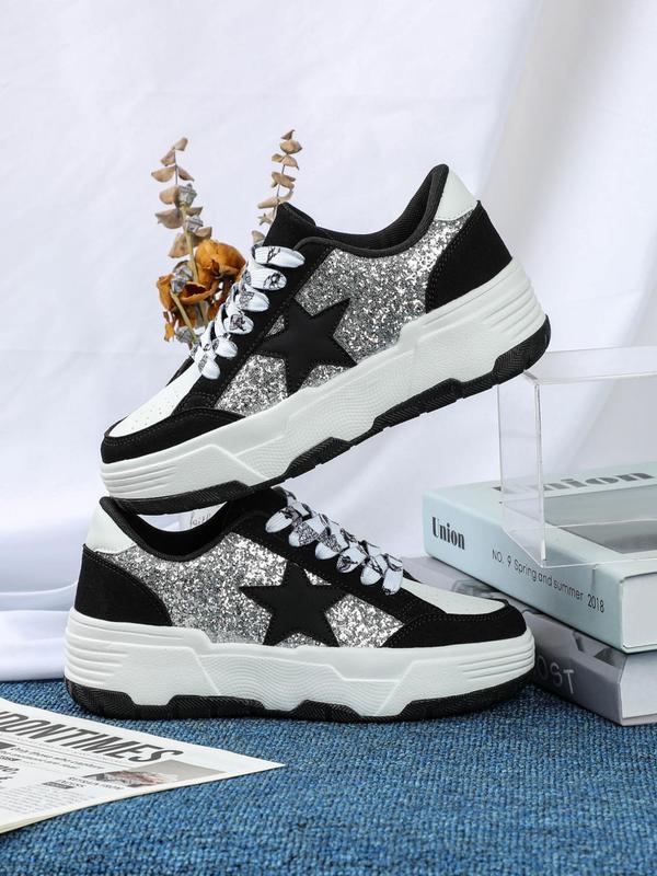 Fashionable Star Decor Lace Up Low Top Sneakers, Casual Comfortable Breathable Sports Shoes, Female All-match Round Toe Skate Shoes for Daily Wear