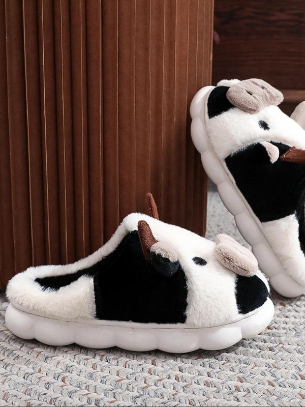 Women's Cute Cow Design Plush Slippers, 2024 New Style Casual Soft Comfortable Home Slippers, Warm Slippers for Indoor & Outdoor Use for Fall & Winter