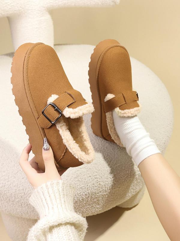 Women's Solid Color Plush Lined Warm Slip on Snow Boots, Casual Comfortable Home Slippers, Fluffy Winter Shoes for Indoor and Outdoor