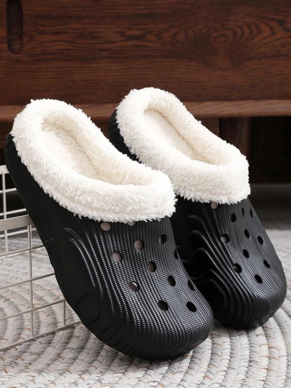 Women's Minimalist Casual Plain Round Toe Slip on Clogs, Simple Design Plush Inside Warm & Soft Clogs for Fall & Winter