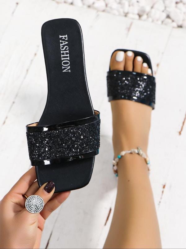 Women's Fashionable Contrast Sequin Slide Sandals, 1 Pair Casual Versatile Soft Sole Sandals for Summer, Lightweight Breathable Comfortable Shoes for Daily Wear, Perfect for Women & Girls