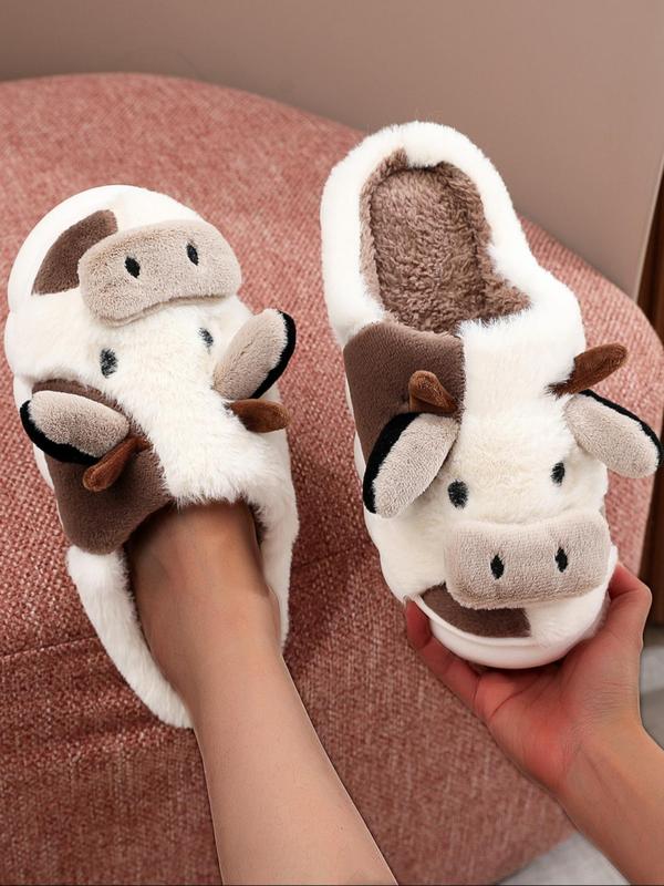 Women's Cute Cow Design Plush Slippers, 2024 New Style Casual Soft Comfortable Home Slippers, Warm Slippers for Indoor & Outdoor Use for Fall & Winter